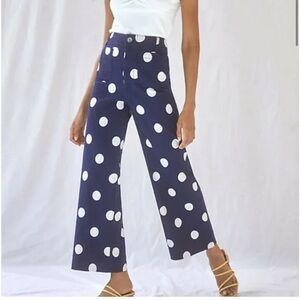 NWT Anthropologie Maeve The Colette Cropped Wide Leg Polka Dots Pants